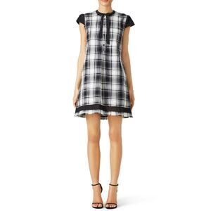 INTER-PRET.US Wednesday Plaid Shift Dress Cap Sleeve Tie Front Black Womens Sz 8